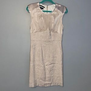 EUC Bebe Metallic Cream Gold Linen Blend Sheath Cocktail Party Dress Size 8